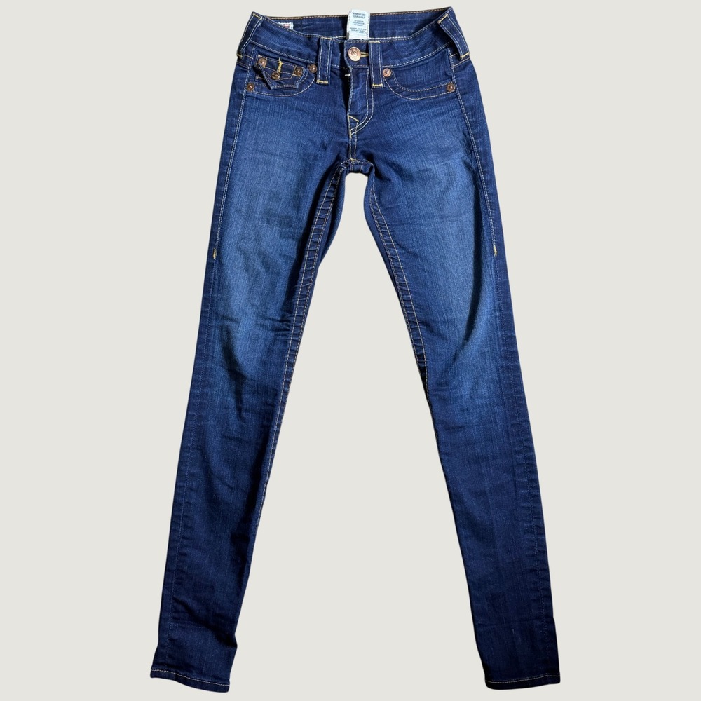True Religion Serena Skinny Jeans Dark Wash Low Rise Blue Denim Size 24 USA